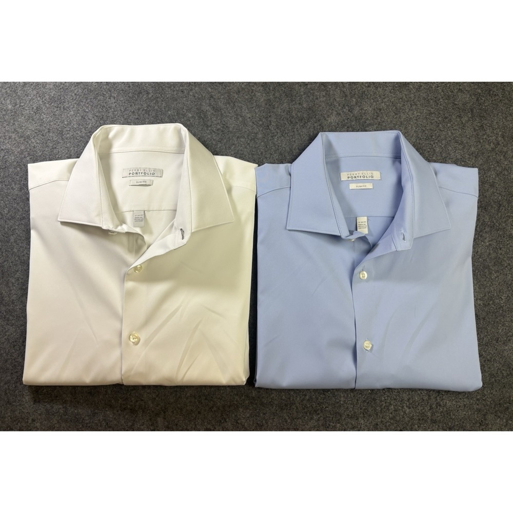 Lot of 2 Perry Ellis Portfolio Slim Fit Long Sleeve Dress Shirts 17 34/35. B1
